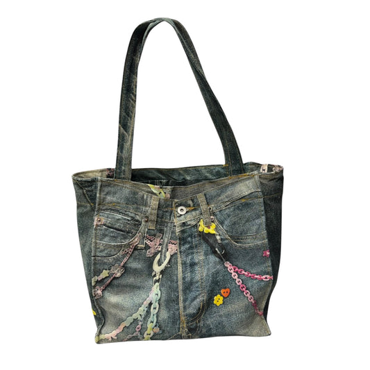 Faded Glory Denim Tote- Chains and Tags