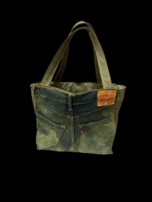 Vintage Faded Glory Tote-Green Camo Denim