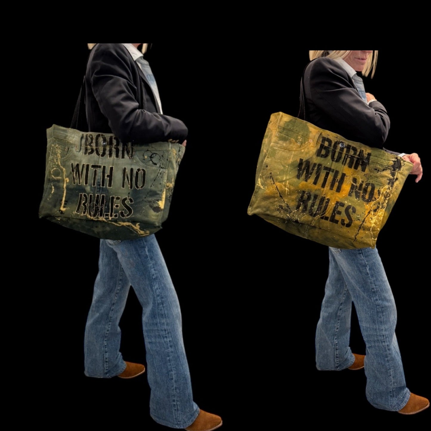 Born With No Rules – Vintage Green Denim Tote