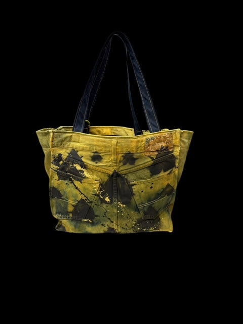 Denim Bag – Green / Yellow / Black Splatter Love