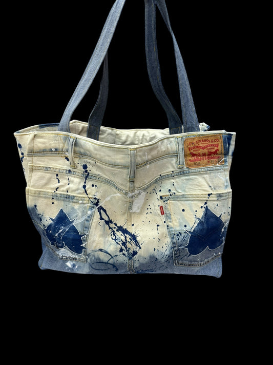 Denim Bag - Blue - White/Blue Splatter Love Stamp