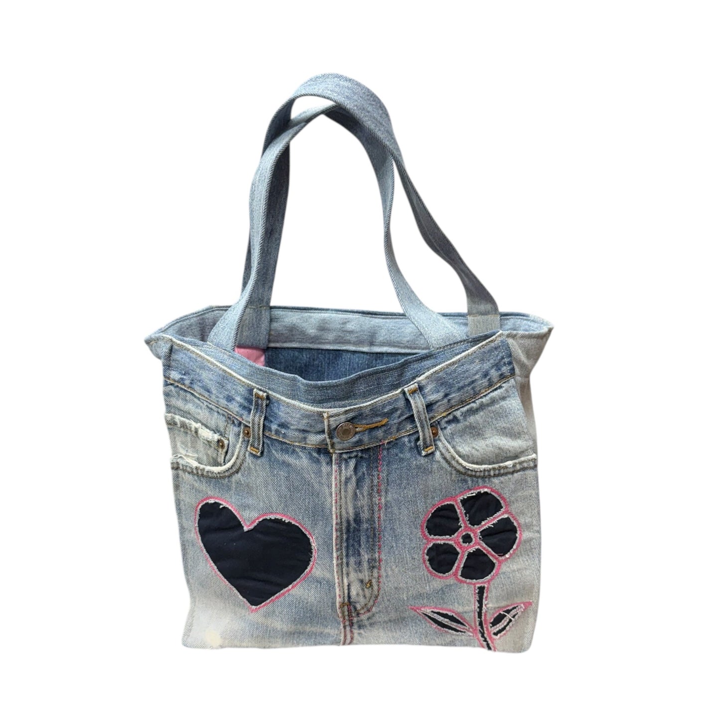 The Louie Collection - The Girls Denim Tote-Pink Trim
