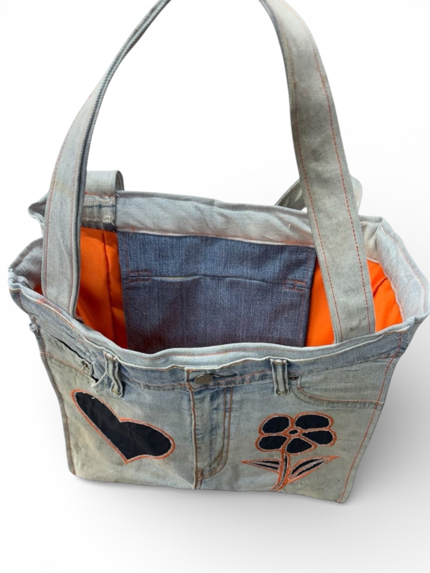 The Louie Collection - The Girls Denim Tote-Orange Trim