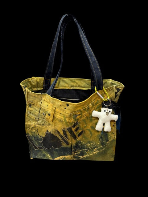 Denim Bag – Green / Yellow / Black Splatter Love