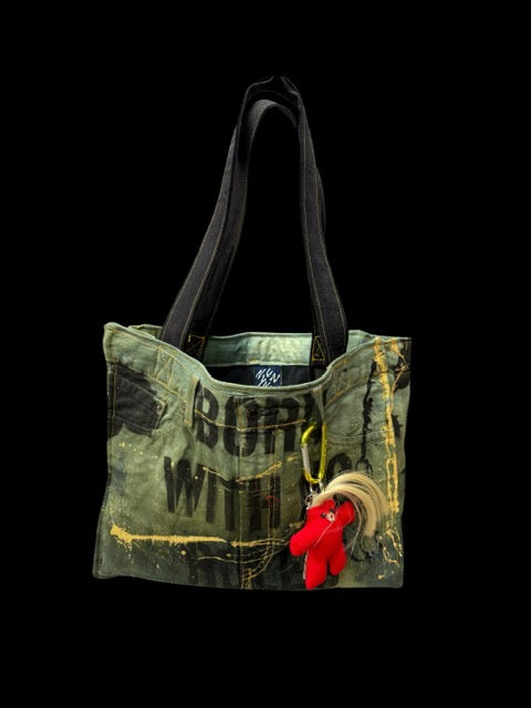 Born With No Rules – Vintage Green Denim Tote