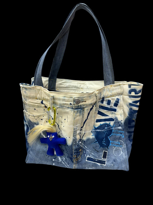 Denim Bag - Blue - White/Blue Splatter Love Stamp