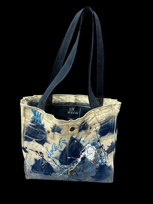 Denim Bag - Blue - White/Blue Splatter Love