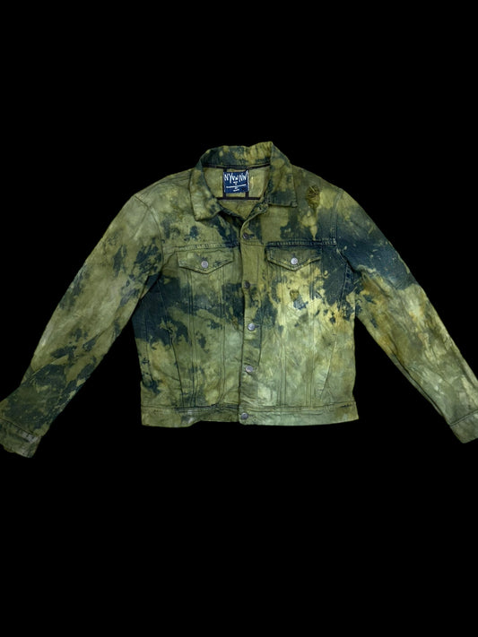 Dark Denim Jacket - Green Splatter