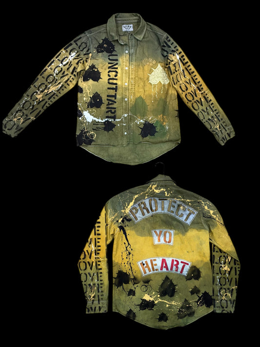 Dark Denim Jacket - Green/Yellow Splatter