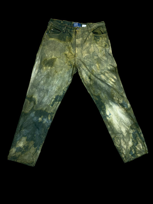 Dark Denim Pants - Green Splatter